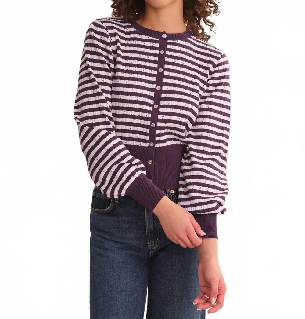 NEW 525 AMERICA beckett striped pointelle blouson sleeve high rib cardigan in it